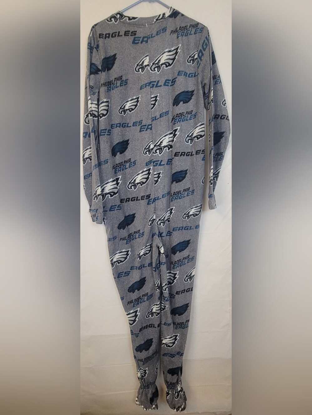 NFL Philadelphia Eagles Gray and White Fleece Pajama Onesie With Bag - Picture 2 of 5